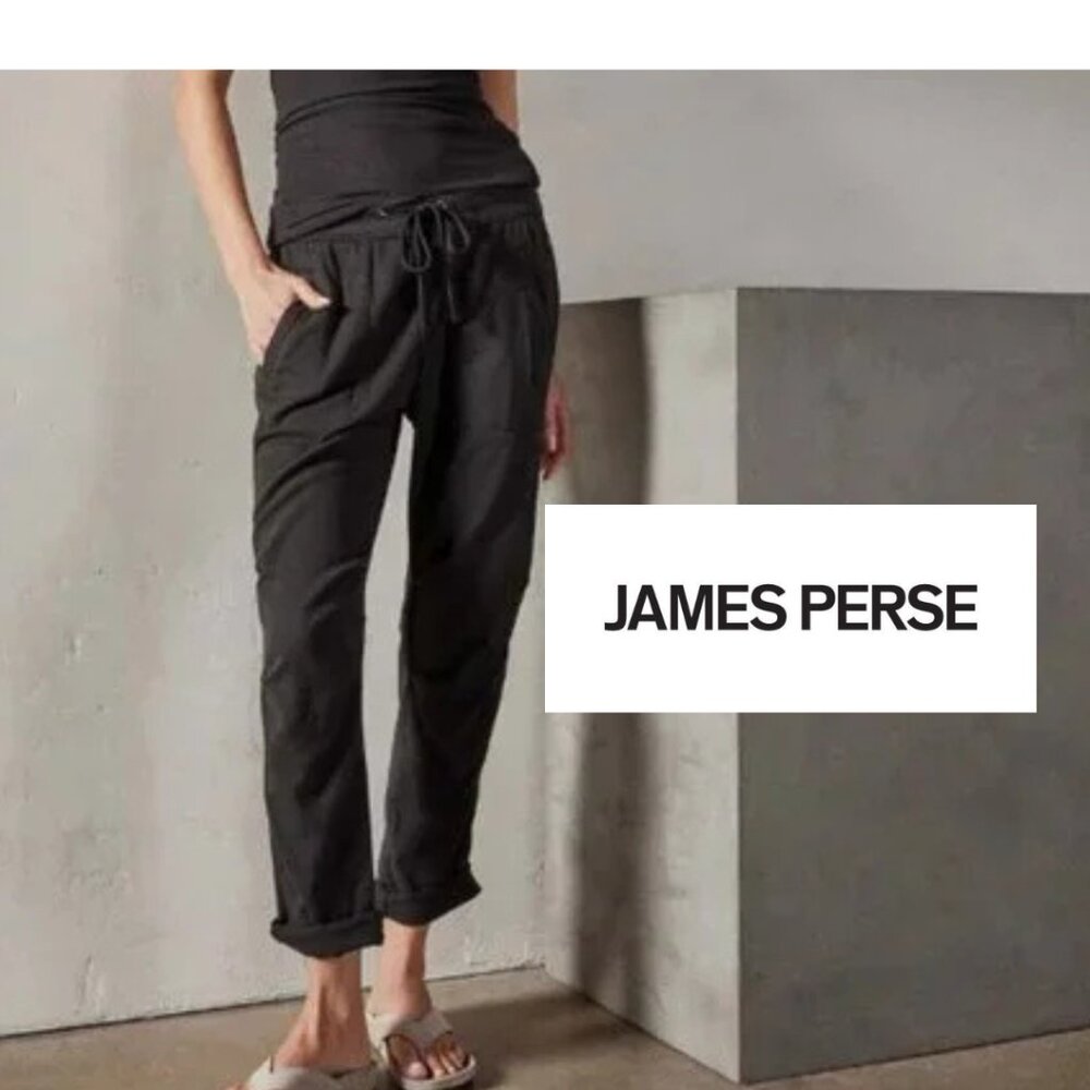 James Perse Standard - Pants Womens Sz 3 L/XL Blk Straight Leg Drawstring Linen